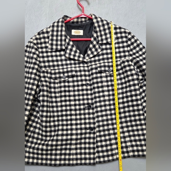 Talbots 90s Gingham Plaid Classic Black & White Women's Sz M Barn Pocket Jacket - Picture 4 of 10